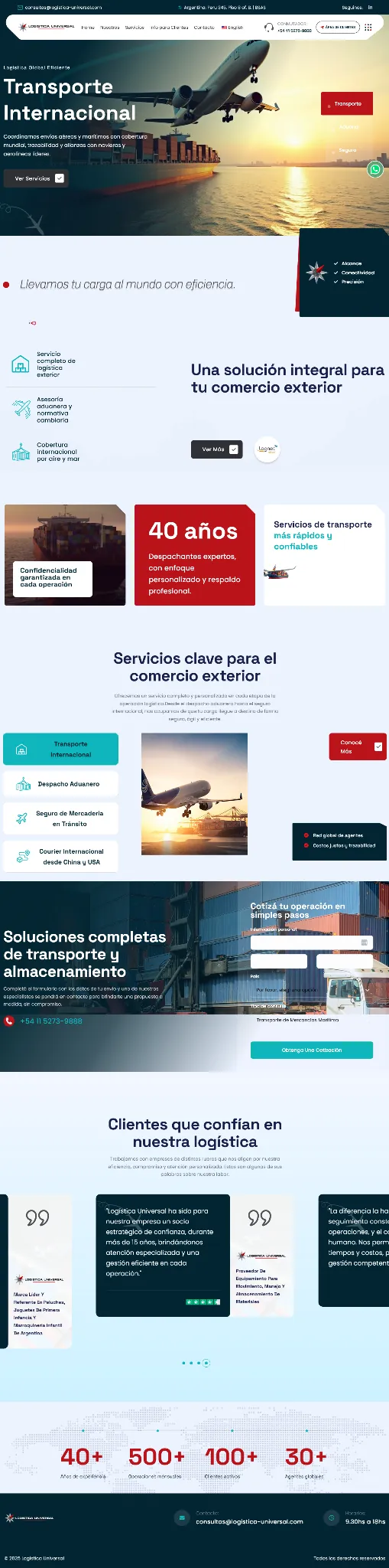 Captura del sitio corporativo de Logística Universal